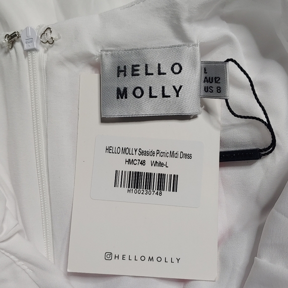 HELLO MOLLY Seaside Picnic Midi White Dress Size 8 - Picture 7 of 12